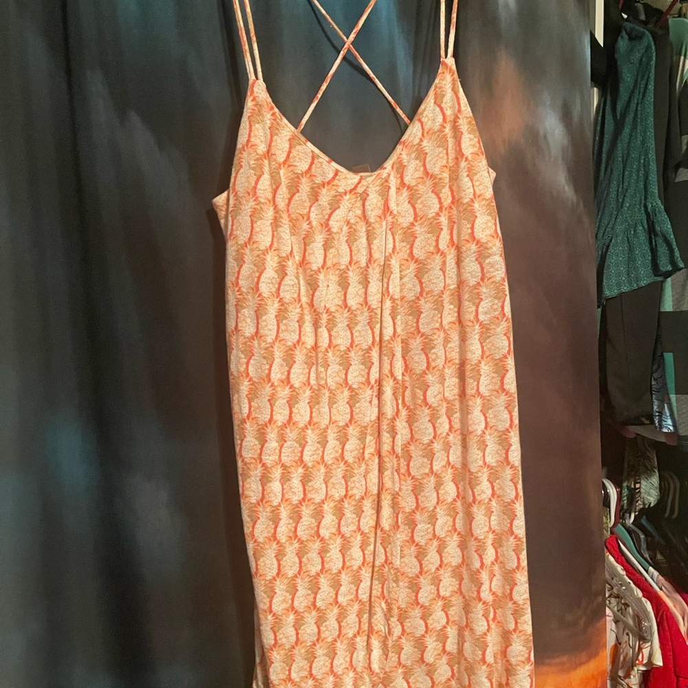 Orange Patterned Spaghetti Strap Dress